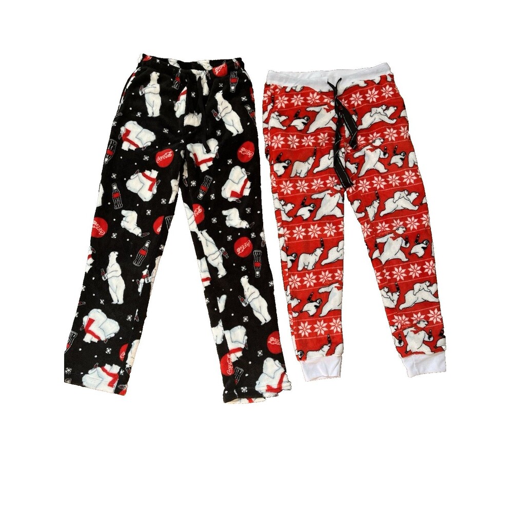 Coca Cola Polar Bear Christmas Pajama Pants Bundle S/M Fleece Lounge